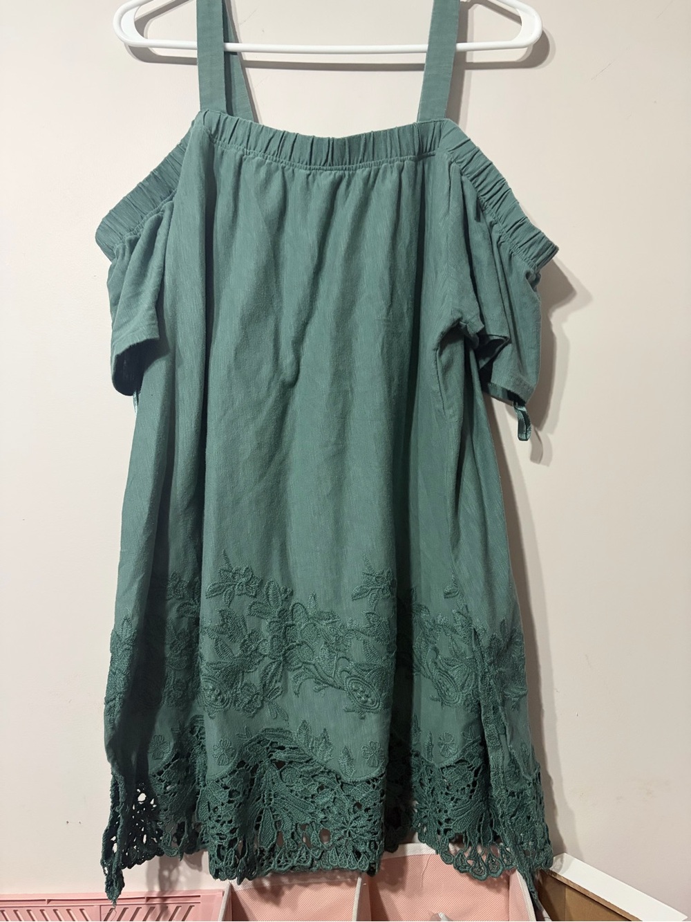 Sage Green Cold Shoulder Embroidered Lace Trim Top